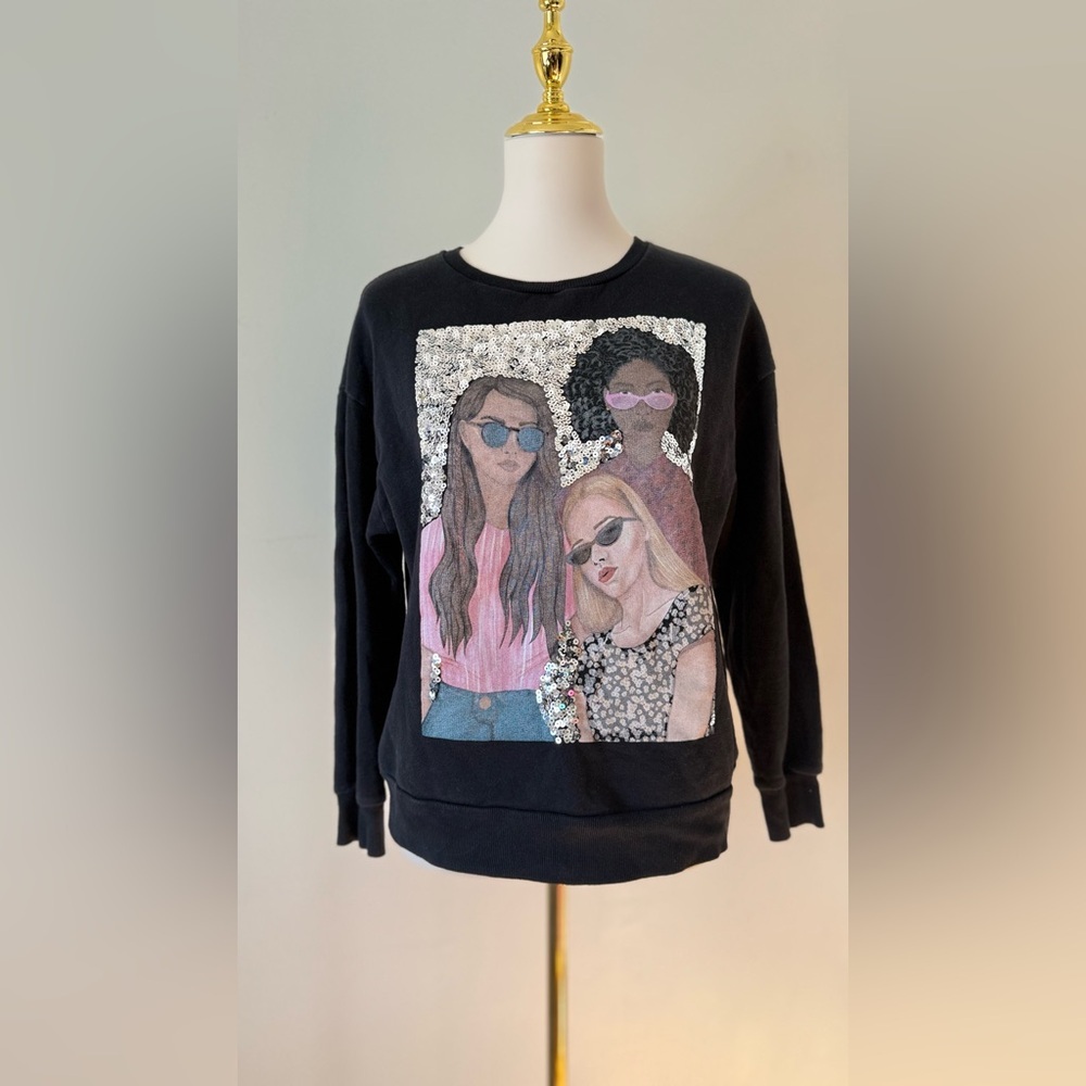 Zara Sequin Trendy Graphic Sweatshirt